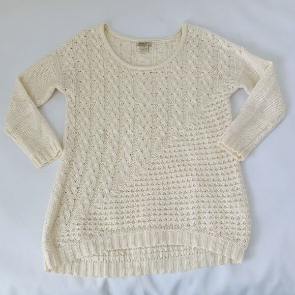 Lucky Brand Sweater Women M Ivory Open Cable Knit Crochet Boho Cottage Preppy - Picture 1 of 7